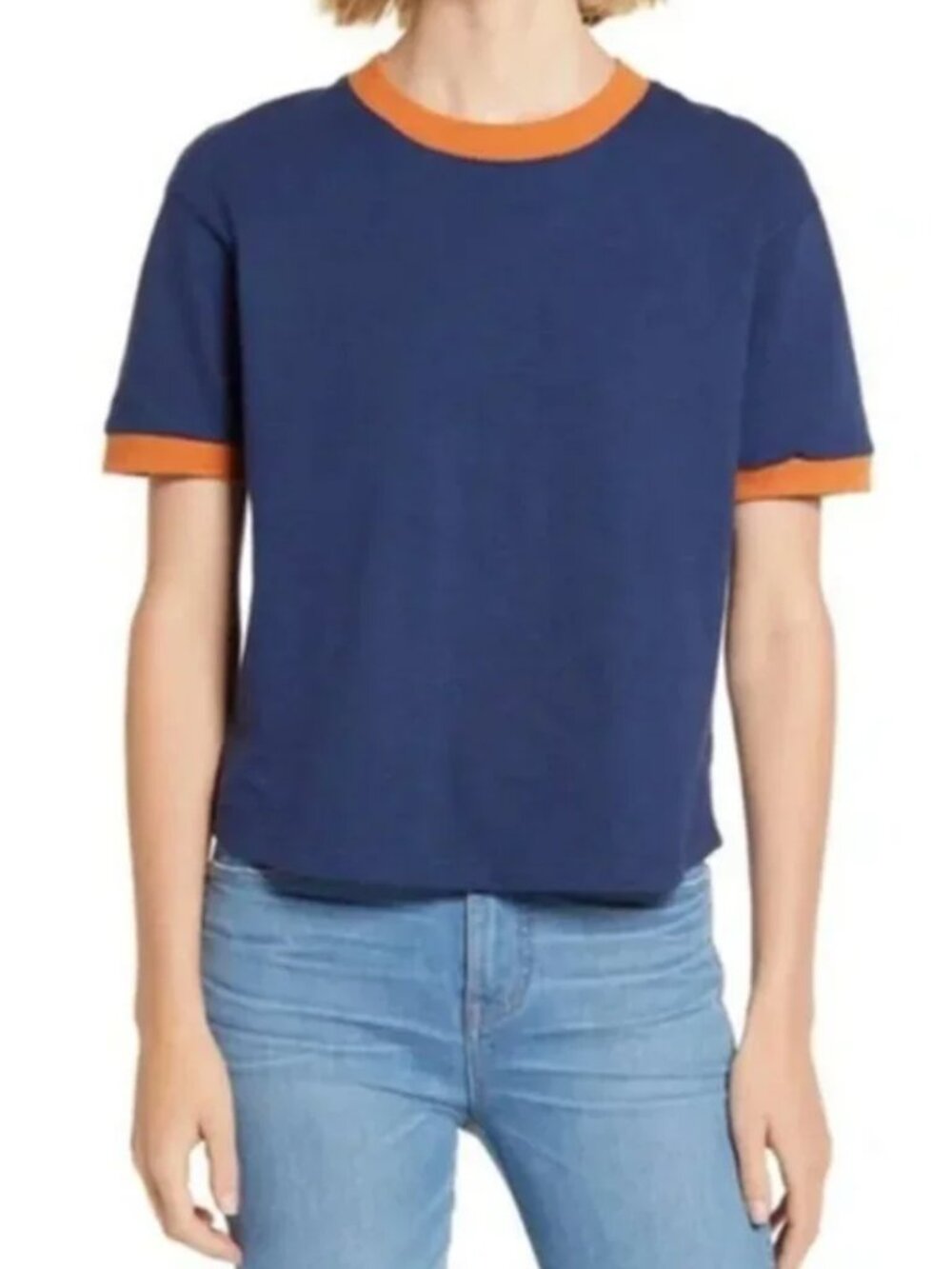 Madewell Ringer Everyday Crop Tee Color: Blue Size: S